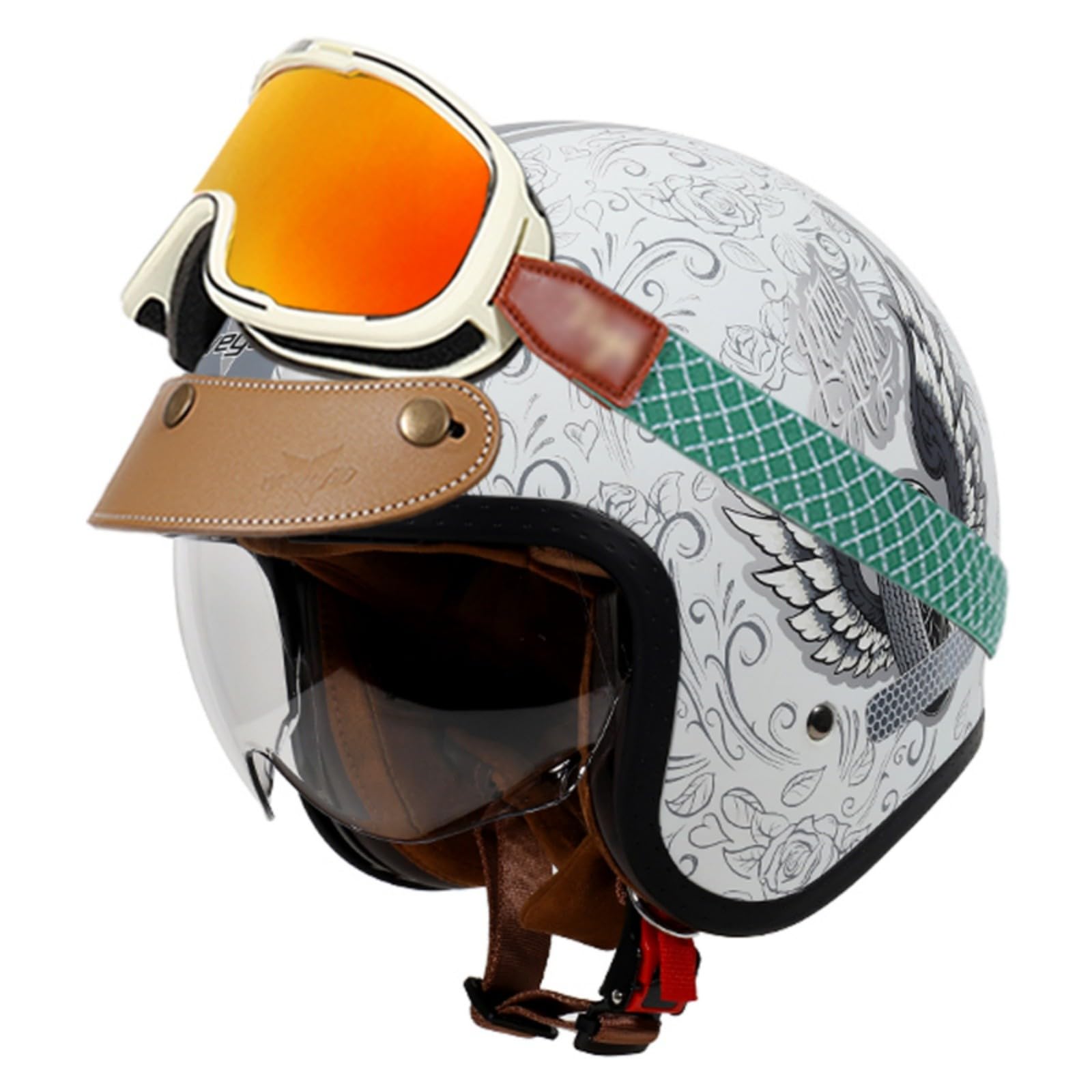 Otwarty kask motocyklowy, ECE 22.06-zatwierdzony kask motocyklowy retro z ochroną przeciwsłoneczną, kask motocyklowy 3/4 dla mężczyzn i kobiet