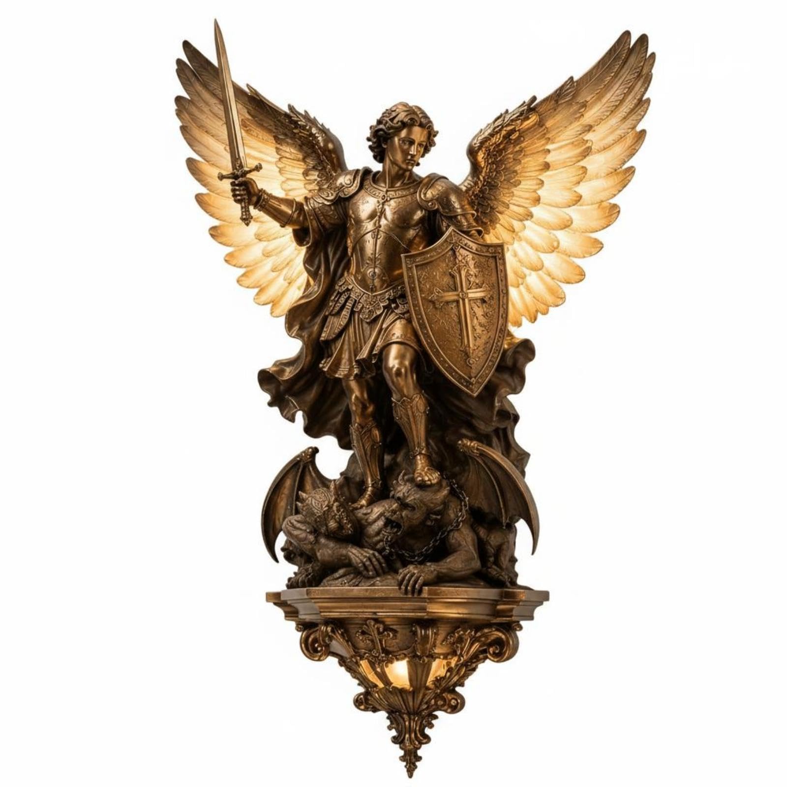 CALANDIS Archangel Wall Sconce Feathered Feathered Appendages Archangel Wall Lamp Bronze Tone Protector Angel Lamp 25x17x8cm Archangel | Wall Fixtures | Lamps Lighting & Ceiling Fans-image-32