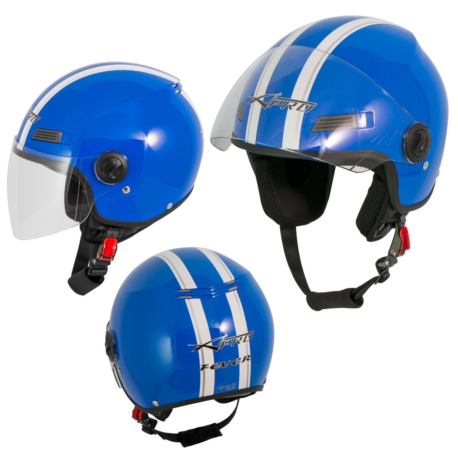 Motorradhelm Motorrad Roller Offenes Jet Helm Viser ECE 22-06 Blau XL