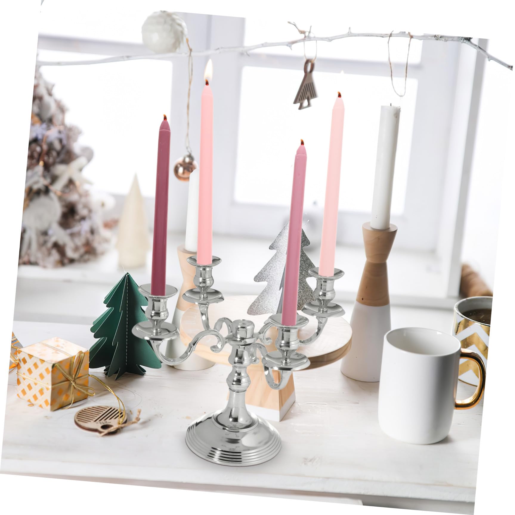 Housoutil Set 4 Candele Profumate Romantiche a lungo Palo Gradiente Rosa Fragranza Rosa Delicata Decorazione Atmosferica per Matrimoni e Feste