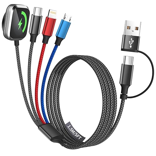 Miniatura 12 de Cable de carga 4 en 2 para cargador Apple iWatch con 3 puertos tipo C, Travel Essentials USB C Splitter cable de carga múltiple para iWatch Gris