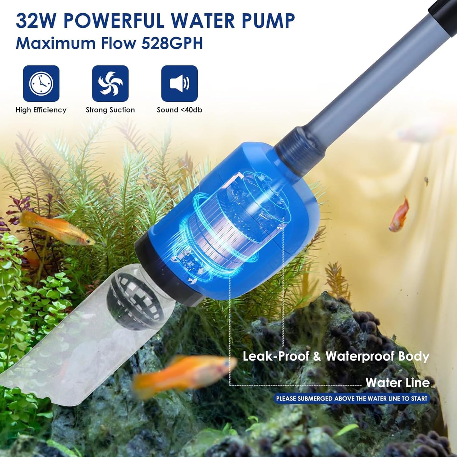 Nettoyeur de gravier for aquarium, kit d'aspirateur de sable for aquarium à changement rapide d'eau avec bouton de pression d'air, aspirateur à siphon for aquarium avec filet for aquarium for le chang