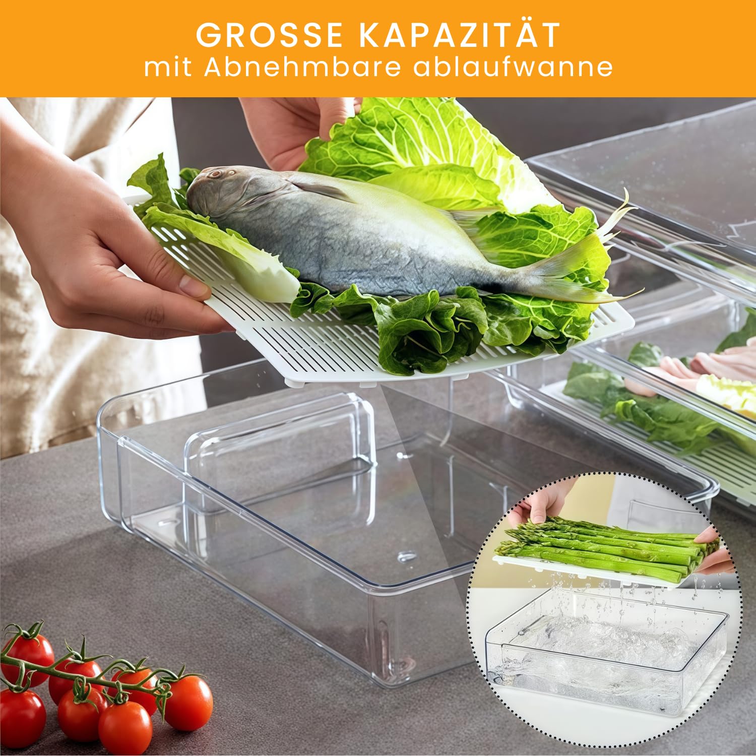1 Stück Kühlschrank Organizer Schublade Doppelschichtige Stapelbar, Aufbewahrungsbox Kücheorganizer, Speisekammer Vorratsbehälter Durchsichtig Behälter für Kühlschrank, Küchen, Schränke