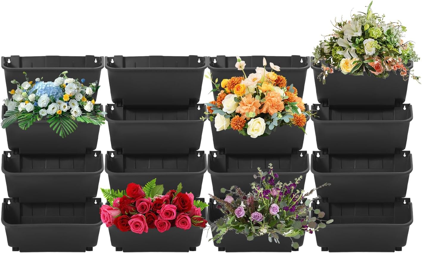 16 Pack Vertical Garden Planter,13 inch Wall Mounted Planter for Patio Indoor Outdoor Decor, Garden Self Watering Pot Balcony Plant Vegetable Fruit Herb Hanging Pocket Holder Flowerpot (Black)
