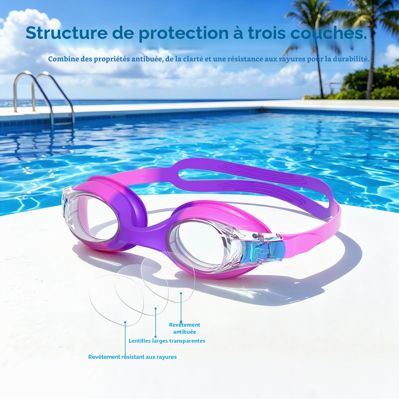 Lunette Piscine Enfant(lot de 2), Lunettes Piscine Enfants avec Lentille Anti-Buée, Lunettes de Natation Sans Fuite, Lunette de Piscine Enfant en Silicone Souple pour 3 à 14 Ans Garçons Filles