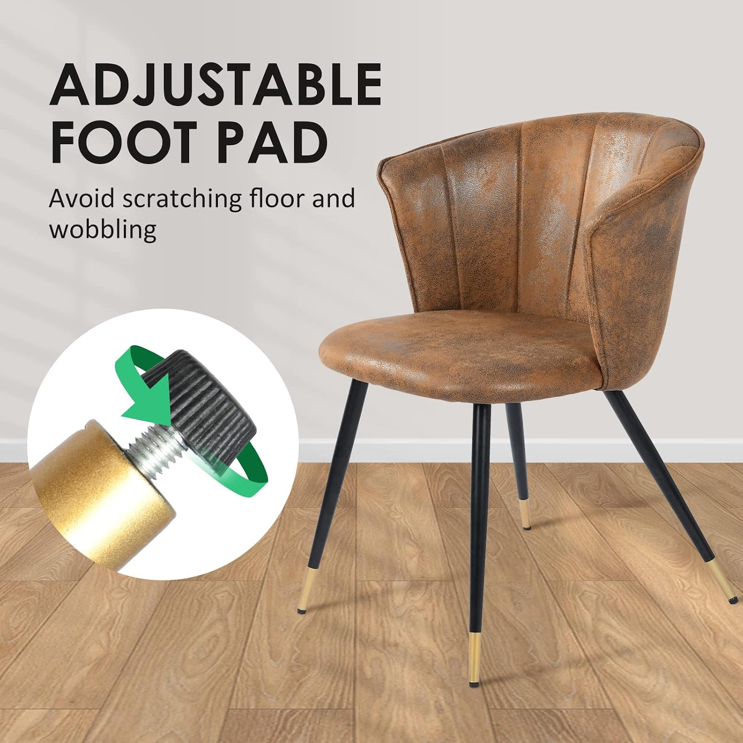 FurnitureR Vintage Set of 2 with Armrest Suede Modern Living Accent Side Club Guest with Black Golden Legs Room Dining Chair, Brown