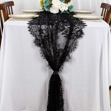 ShinyBeauty Lace Table Runner Black 30x120 Inch Vintage Floral Lace Table Cloth Runner Embroidered Lace Fabric Black Table Runners for Weddings Thanksgiving Table Runner Lace Table Linen Rustic Party