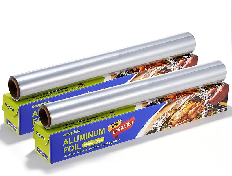 Heavy Duty Foil Aluminum Roll, Thick Strong Aluminum Foil 12in x 98ft, 2 Pack of 12in x 49ft Tin Foil Heavy Duty, Food Safe Aluminum Foil Wrap for Cooking, Baking, Grilling, Catering & Freezer Storage