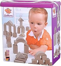 Eichhorn 100010141 Lot de 100 blocs de construction, en bois de couleur naturelle, dans une boîte de rangement, avec cordon et couvercle de tri, pour enfants à partir de 1 an