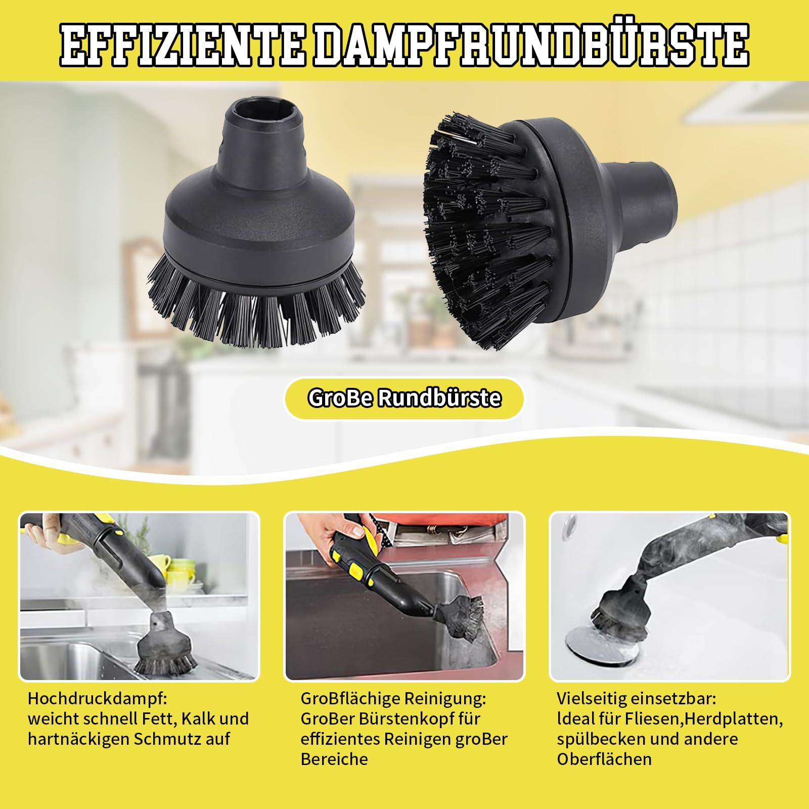 Lot de 11 Accessoires pour Nettoyeur Vapeur Kärcher SC1 SC2 SC3 SC4 SC5 Accessoires, avec brosse ronde, brosse plate, buse incurvée, brosse à vapeur manuelle, grande brosse ronde, housse de chiffon