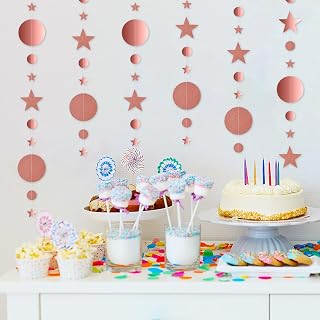13.12 Feet Rose Gold Party Decorations Stars and Round Dots Garland Banner Decor Hanging Paper Decoration for Birthday,Wedding,Christmas,Graduations,Anniversary,Theme Party Decorations