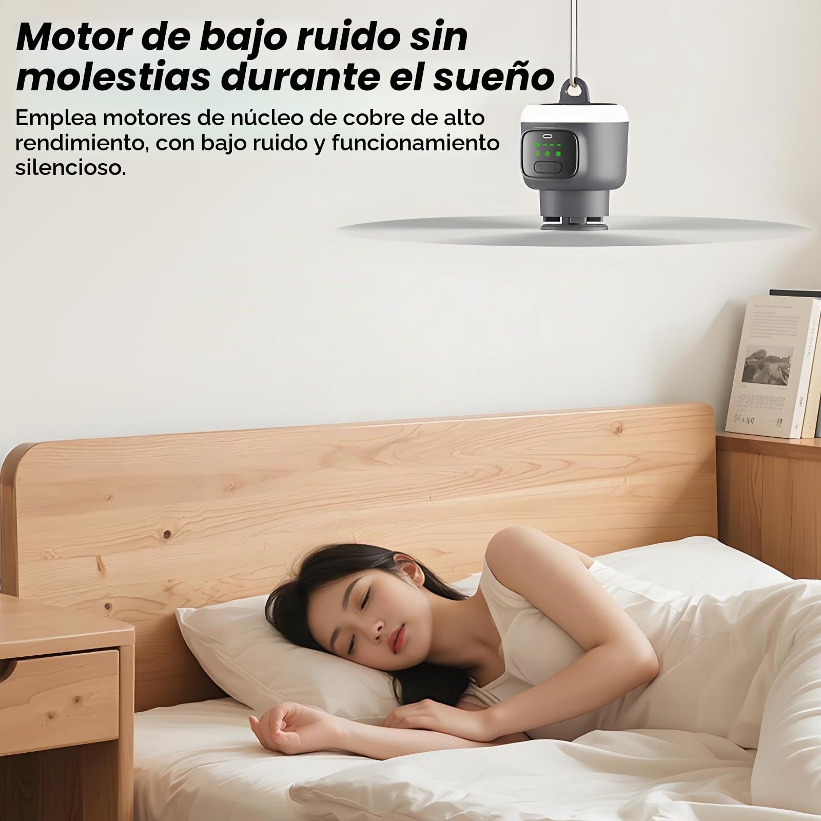Ventilador de techo con batería de 45 cm, 12000 mAh, recargable, con mando a distancia y luz LED, ventilador de techo silencioso de 4 niveles con temporizador de 2/4/8H, ventilador portátil de camping