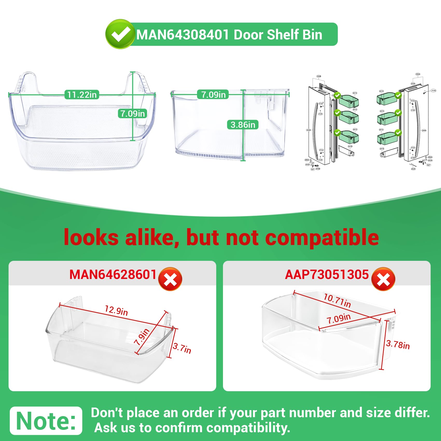 Amazon.com: MAN64308401 Door Shelf Bin (Clear) Compatible with lg