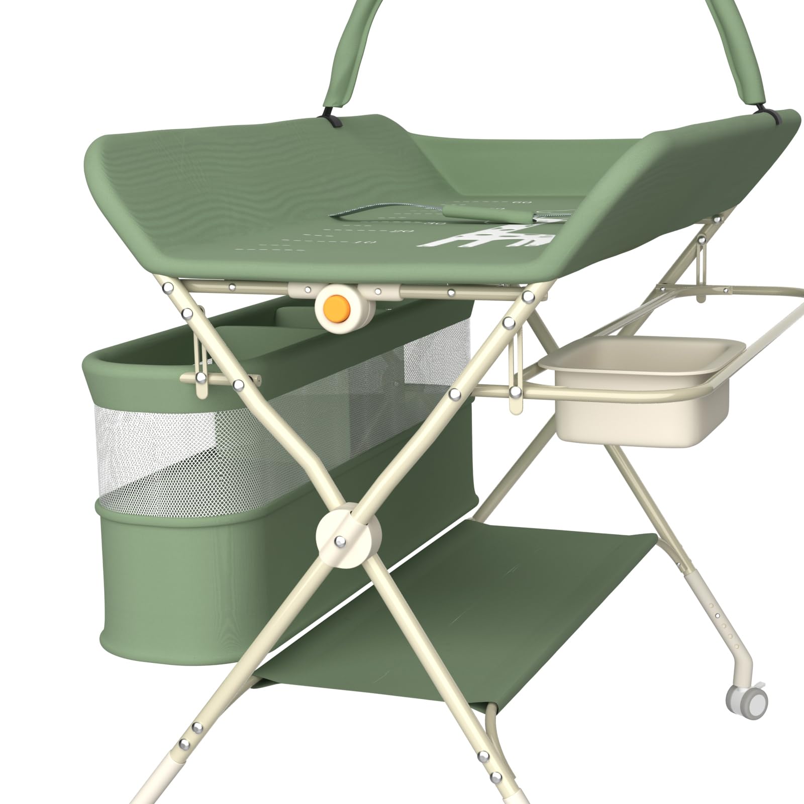 Table à Langer Mobile - Commode à Langer Pliable avec Panier de Rangement - Table à Langer pour Nouveau-nés et Tout-Petits - Réglage de la Hauteur à 5 Vitesses - Vert