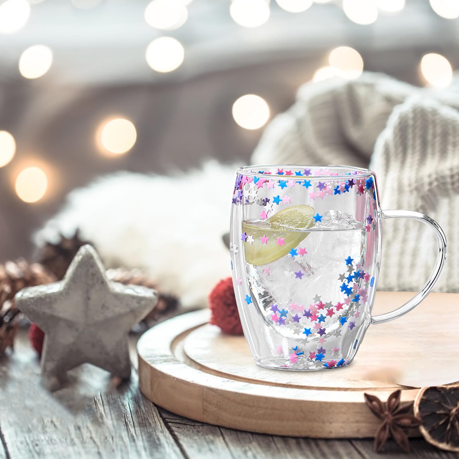 Amazon.com | Generic Double Walled Glass Mugs, 350ml Double Walled Star Coffee  Mug, Insulated Floral Glass Mug with Handles, Aesthetic Tea Cups for Hot  and Cold Beverages, 1: Teacups