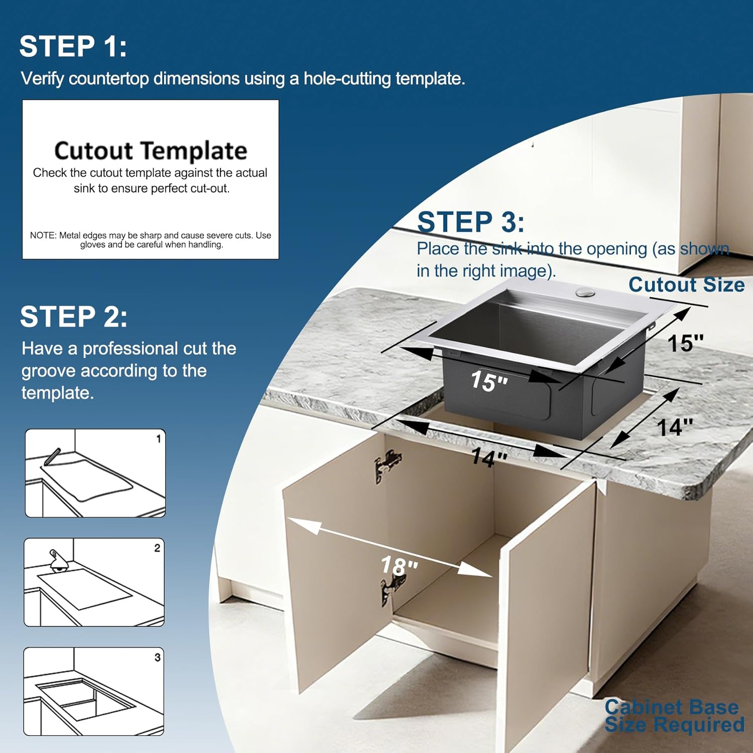 Doirteal 15 x 15 inch Drop-in Kitchen Sink, 16 Gauge Stainless Steel Single Bowl Bar Prep Sink, 9 Inch Deep Compact Topmount Sink for Apartment, RV and Small Spaces, Brushed Silver