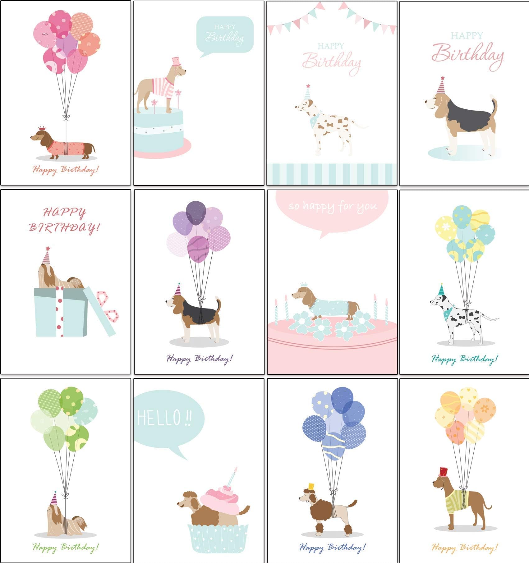 the lazy panda card company12 Eco-Friendly Birthday - 12"Birthday Dogs Edition" Designs Printed on Recycled Cardboard and with Blue Recycled Envelopes…
