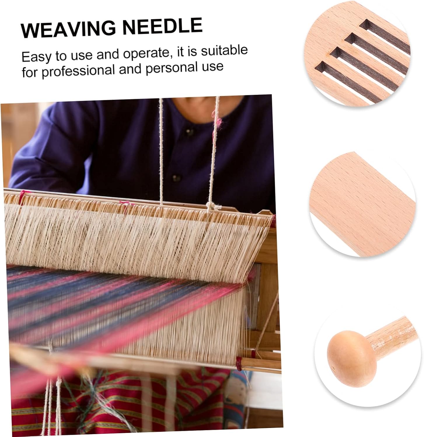 Hohopeti 3sets Weaving Tools Wooden Needles Shuttle Tapestry Bobbin Comb for Crafting and Knitting Projects Smooth Finish for Easy Weaving