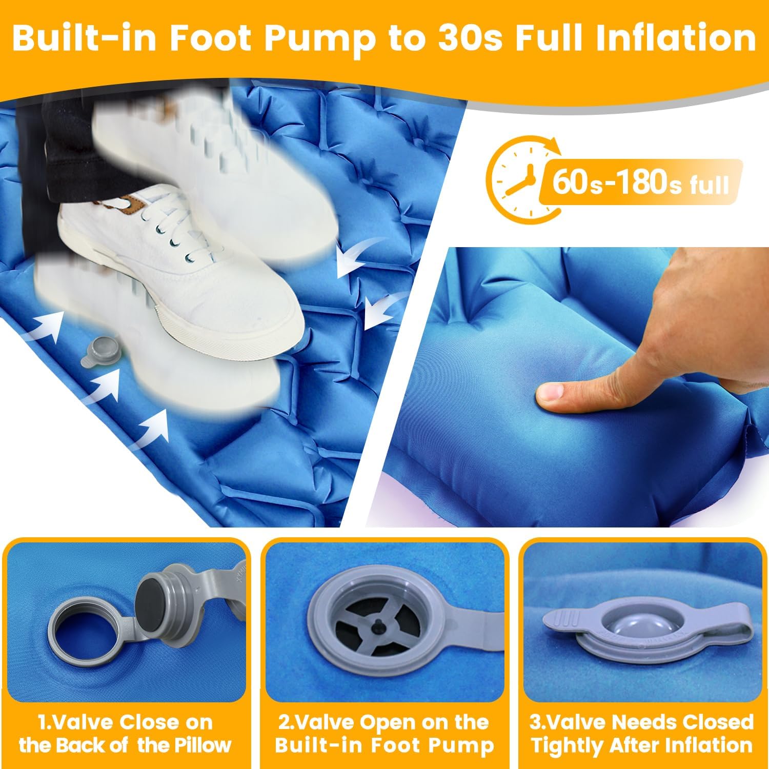 Sleeping Pad for Camping 2 Person, Double Camping Pad with Built-in Foot Pump and Pillow, Inflatable 4in Extra-Thick Ultralight Air Mattress for Backpacking, Hiking, Travel, Tent, Car, Gift