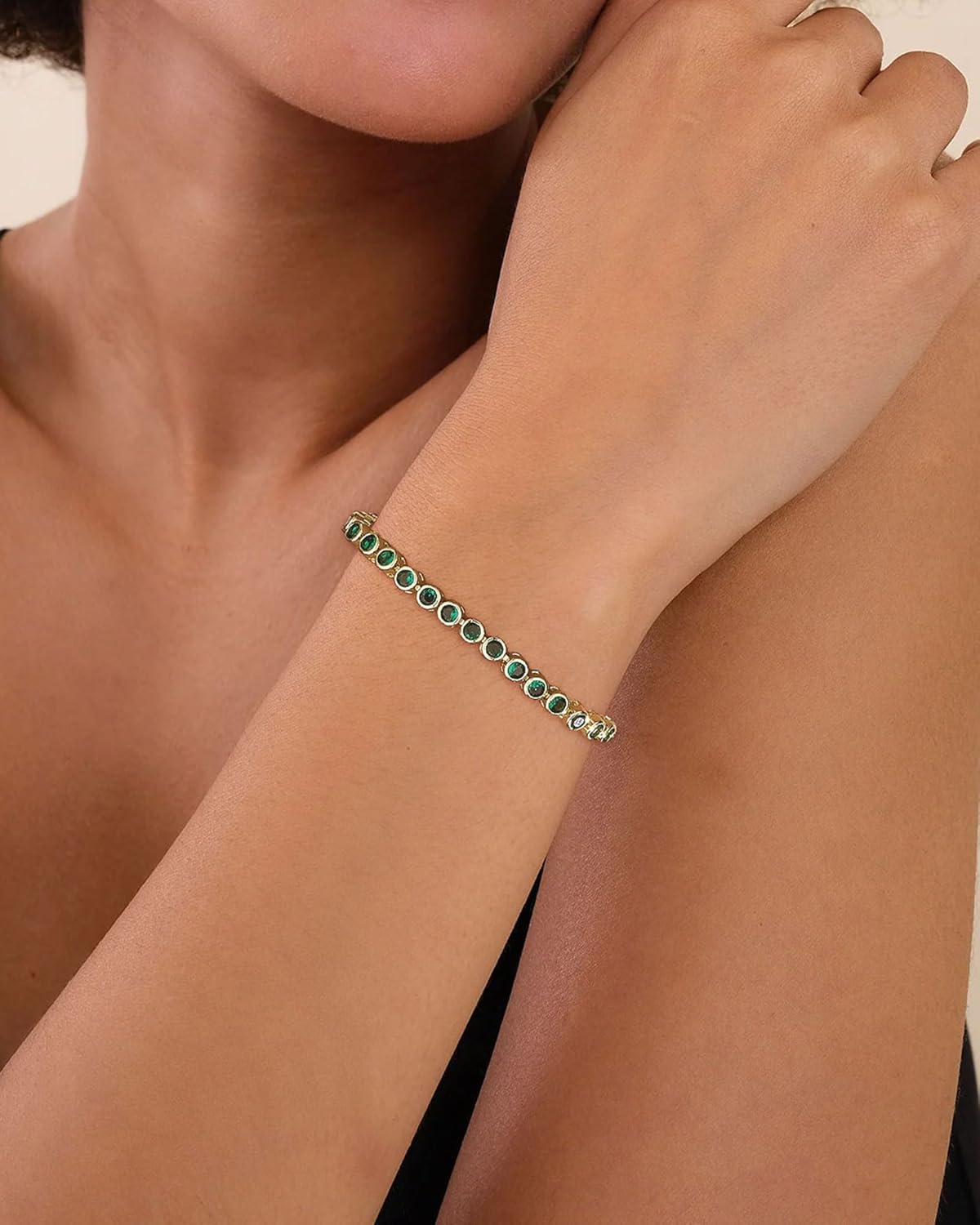 14k Gold Plated 3mm Cubic Zirconia Tennis Bracelets for Women, Adjustable Bezel Set Cubic Zirconia Bracelet Emerald Green Blue Multicolored Stones Bracelet Size 6.75+1 Inch - Image 4