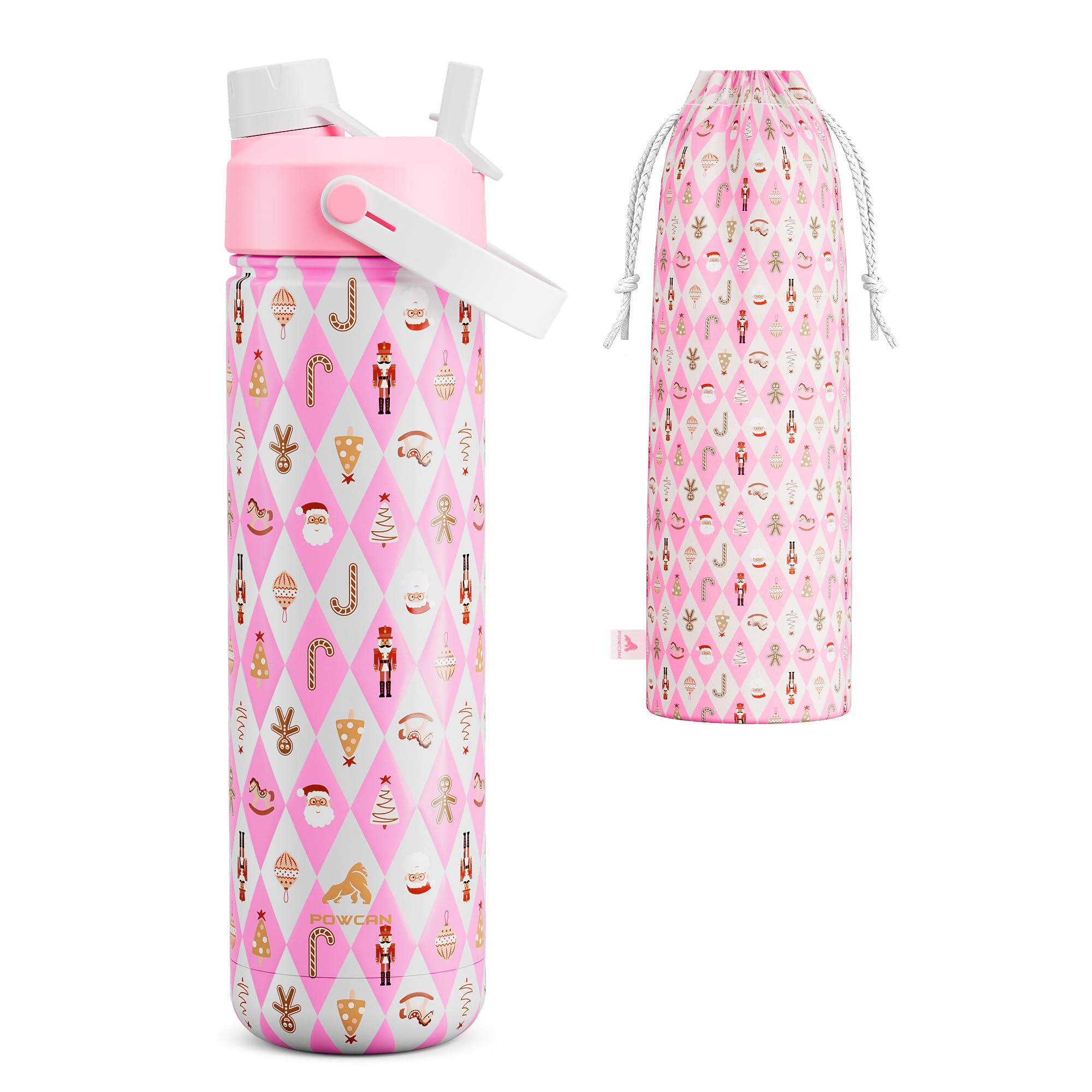 26 oz Christmas Insulated Water Bottle with 2-in-1 Straw and Spout Lid, Keep Cold 24H, Leak-Proof, Fits in Car Cup Holder, Stainless Steel Water Bottle for Gift, Trip, Home (Christmas Classics Parade)