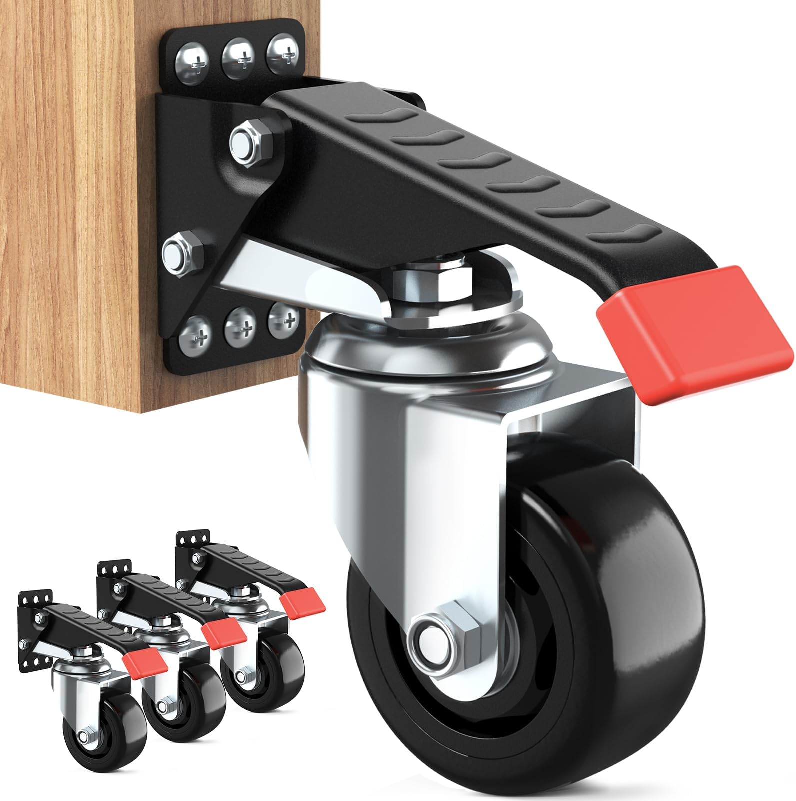 SPACEKEEPER Workbench Casters kit 920 Lbs Retractable Casters Heavy Duty Bench Caster Wheels Side Mounted Retractable Workbench Wheels Designed for Workbenches Machinery & Tables, 4 Pack