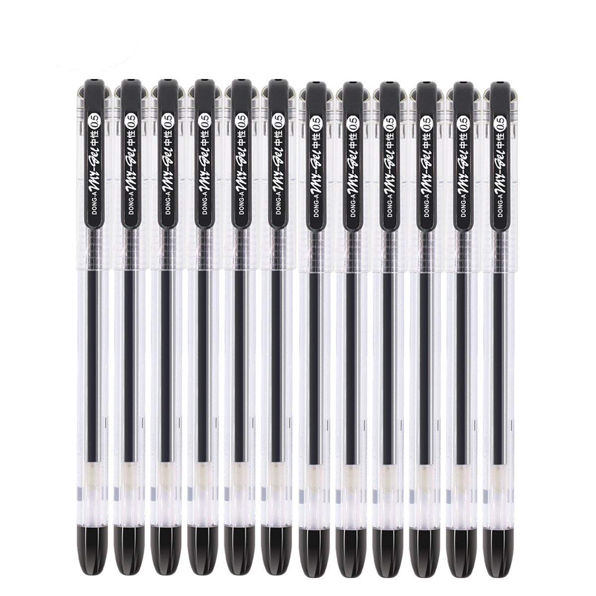 Treeding Gel Ink Rollerball Pens, Dong-a 0.5 mm, Broad Point Fine Tech Excellent Smooth Writing, Metal Tip Assorted Ink Pen Black - 12 Pack