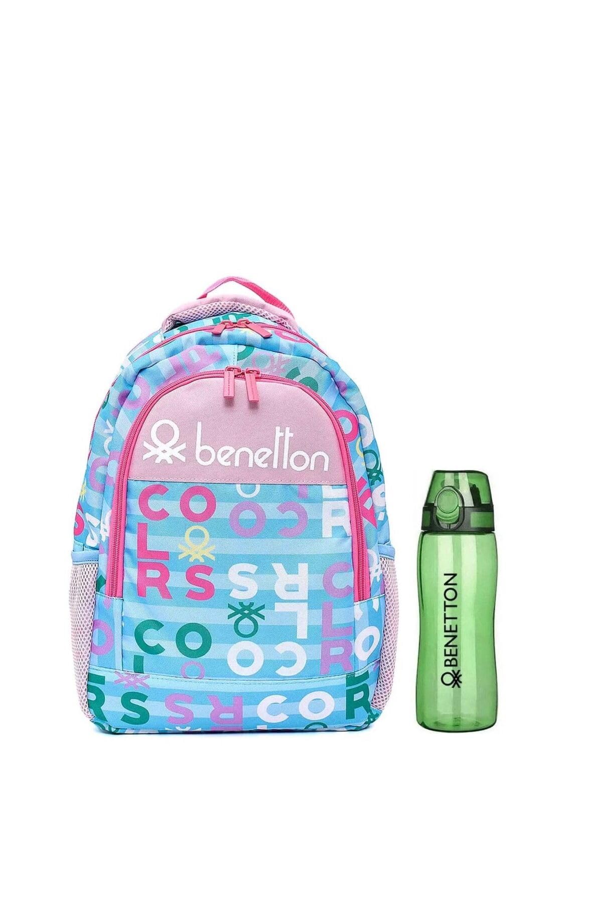 United Colors of Benetton Kız Çocuk Okul Çanta Seti 1313519,Pembe-Turkuaz Tek Ebat