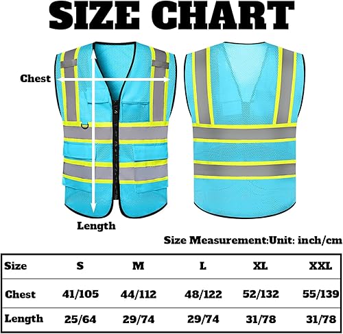 Miniatura 2 de Chaleco de seguridad reflectante de malla con logotipo personalizado Clase 2 con 5 bolsillos y cremallera