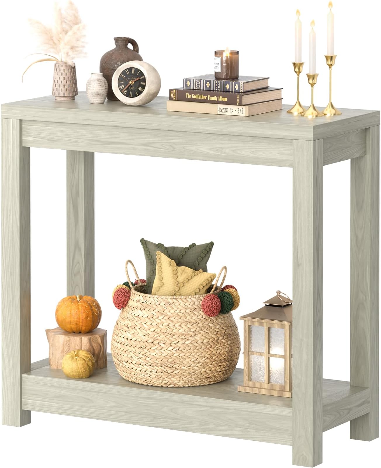 Besiost Small Farmhouse Wood Entryway Table Narrow Console Table with Storage Behind Couch Sofa Table with Shelves Entry Way Table with Open Storage, Easy Assembly, 32" Classical Washed Oak