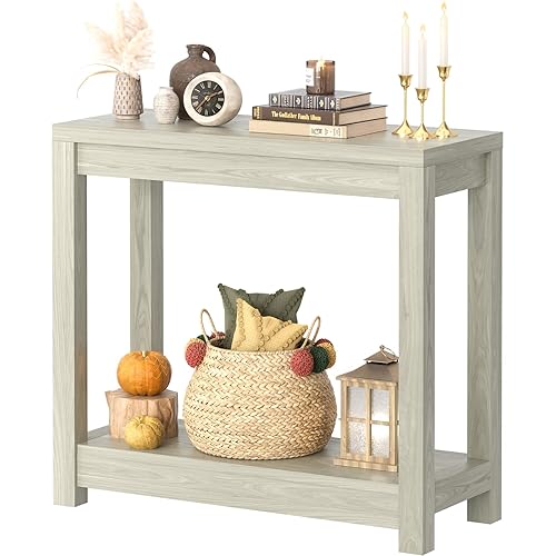 Small Farmhouse Wood Entryway Table Narrow Console Table with Storage