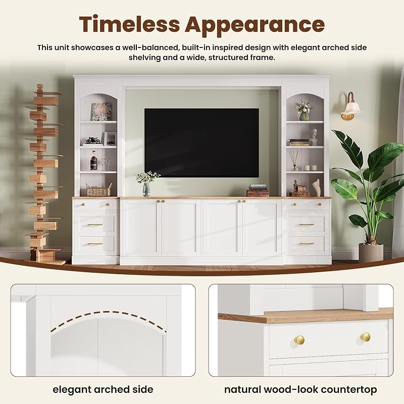 Wall Unit TV Stand with 4 Adjustable Shelves, 106.3 Inch, White image 3