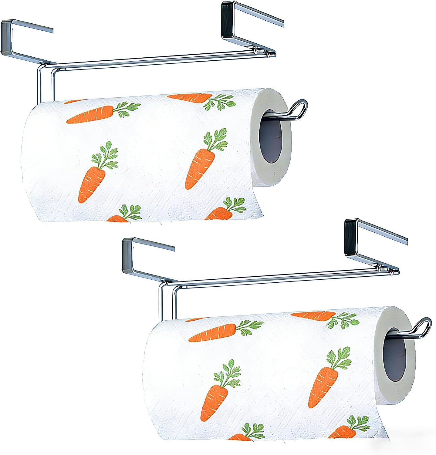2 Pack No Drill 304 Stainless Steel Under Cabinet Paper Towel Holder | Embedded fit for boards ≤1.1", dual mount, damage-free for kitchen bathroom RV storage