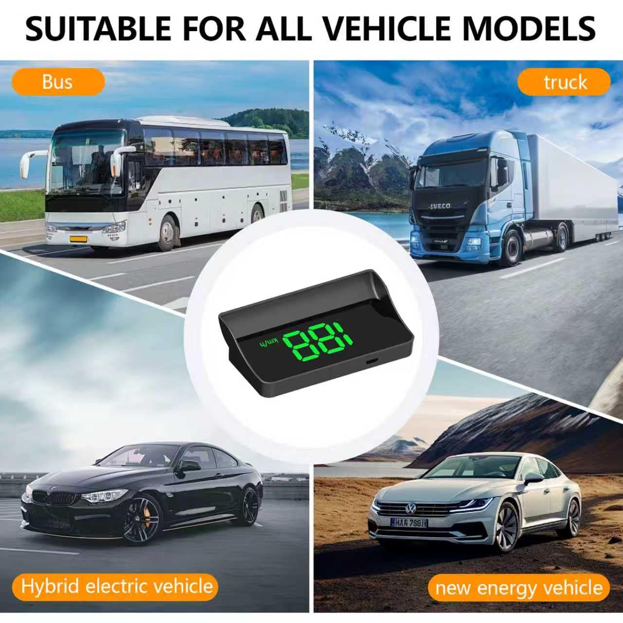 HUD Head Up Display Auto con Caricatore Auto, Tachimetro GPS Universale, Tachimetro Digitale Auto Tachimetro Speedometro GPS Speedometro per Auto Moto, Plug & Play Proiezione Parabrezza