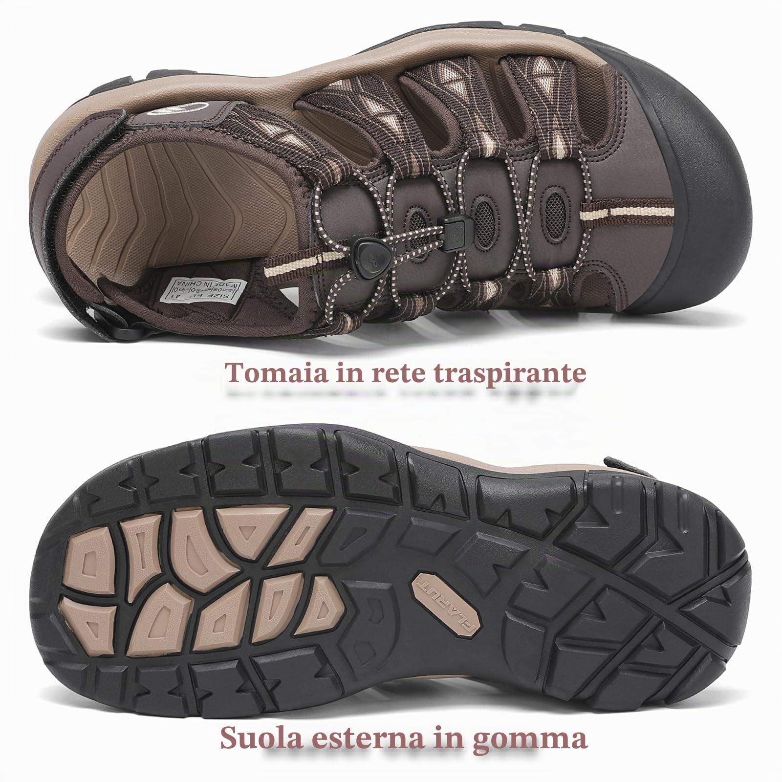 FLARUT Sandali Uomo Estivi all'aperto da Trekking Sportivi Punta Chiusa Scarpe Spiaggia Corsa Casual(Caffè Beige,41)