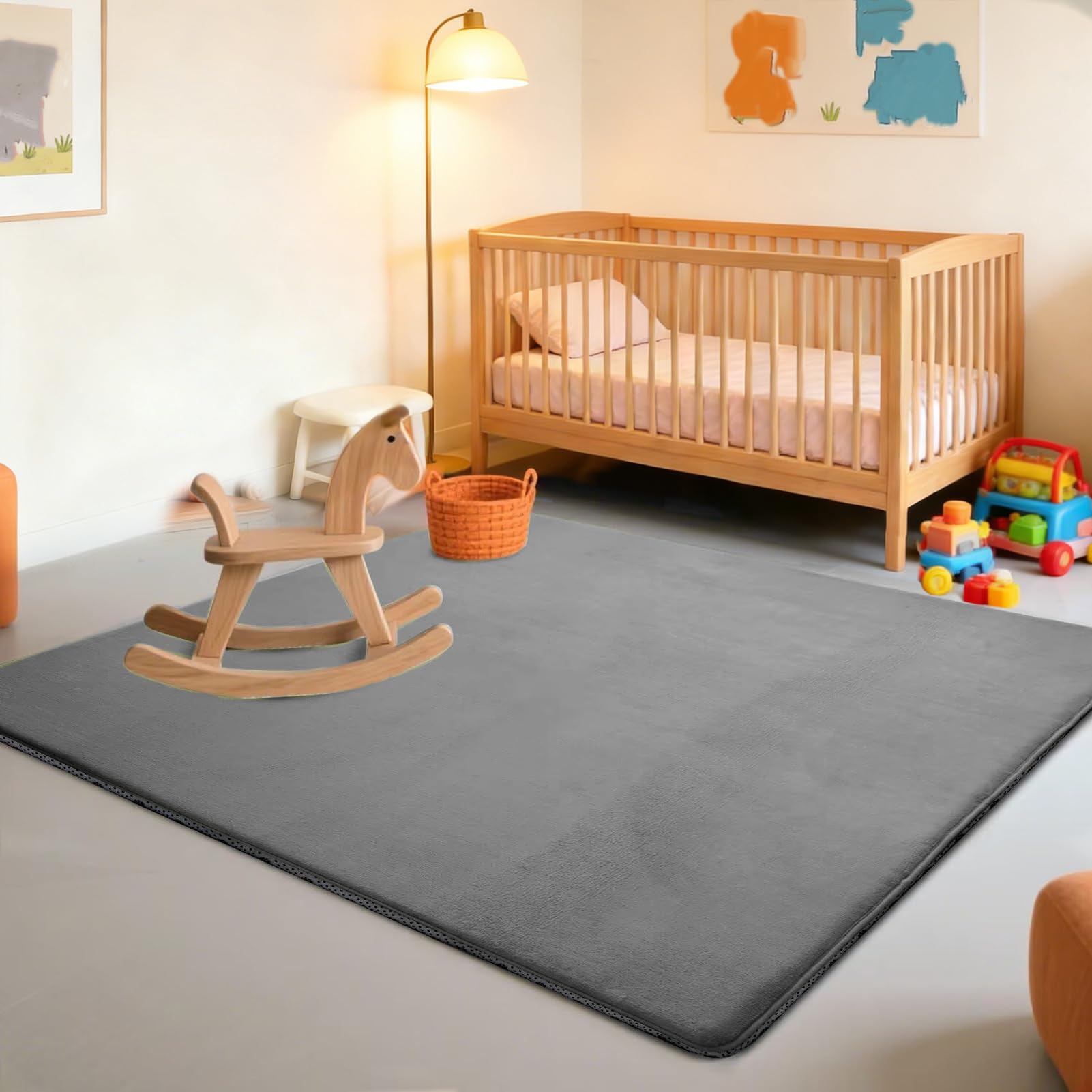 Tappeto Neonato, Tappeto Gioco Bambini Tappetos Bambini in Flanella, Tappetos per Gattonare Neonato Antiscivolo, Adatto per Box e Aree Gioco per Bambino 60 x 100 cm Grigio Scuro