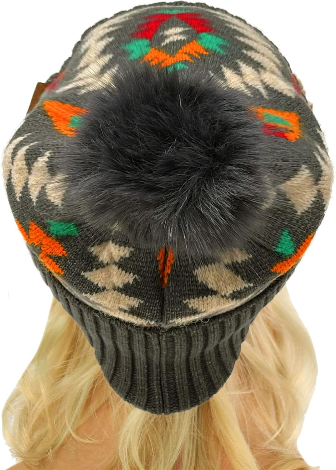 C.C Fur Pom Winter Fall Trendy Chunky Stretchy Cable Knit Beanie Hat