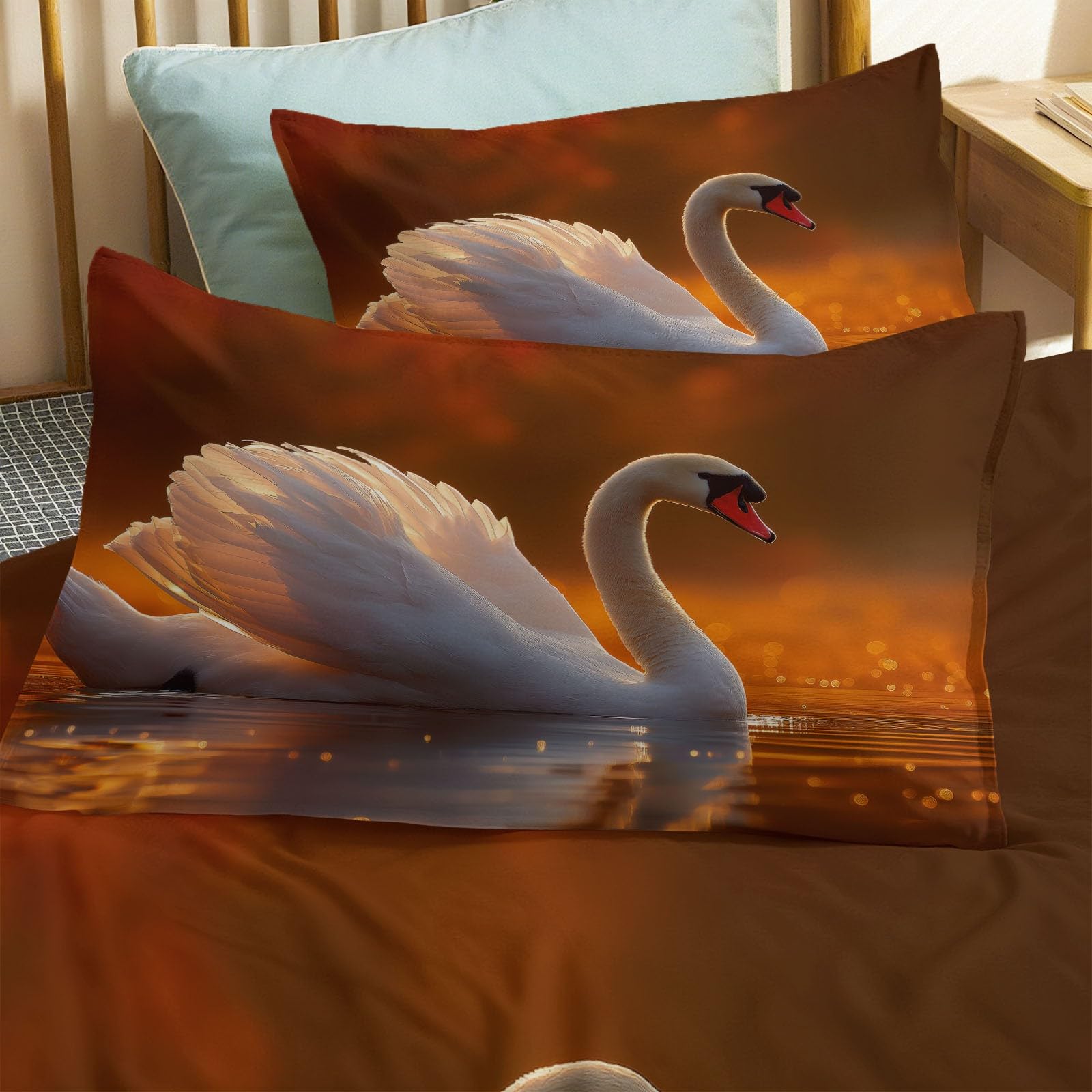 Generisch 3-częściowy komplet pościeli 135 x 200 cm, z mikrofibry, miękka, oddychająca, przyjazna dla skóry, hipoalergiczna, z 2 poszewkami na poduszkę 80 x 80 cm, kolor brązowy
