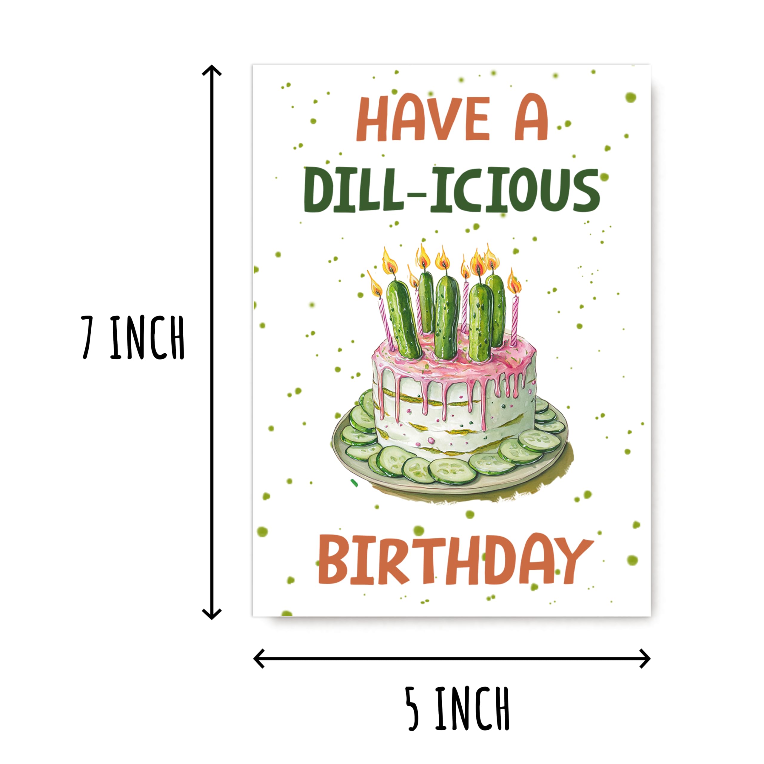 Tarjeta de cumpleaños con texto en inglés "Have a Dill-icious", tarjeta de cumpleaños de pepinillos, bonita tarjeta de pepinillo, tarjeta de feliz cumpleaños, tarjeta de cumpleaños punny,