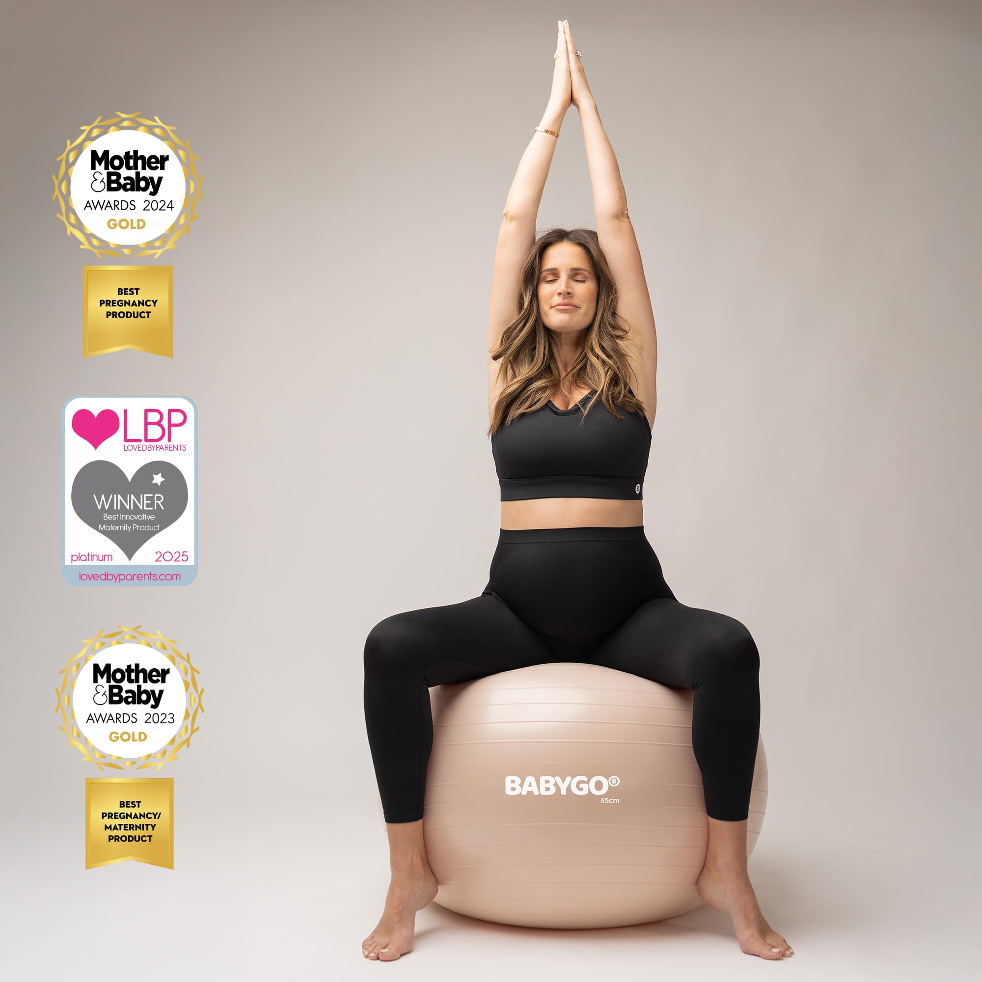BABYGO Piłka urodzeniowa 65 cm Nude + pompa elektryczna UK