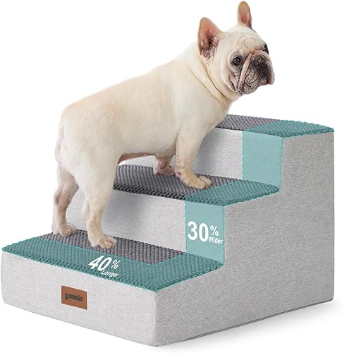 ZOMISIA Dog Steps for Couch - Extra Wide Pet Stairs for Small Dogs and Cats, Dog Steps with Non-Slip Bottom Grey 3 Steps, Grey