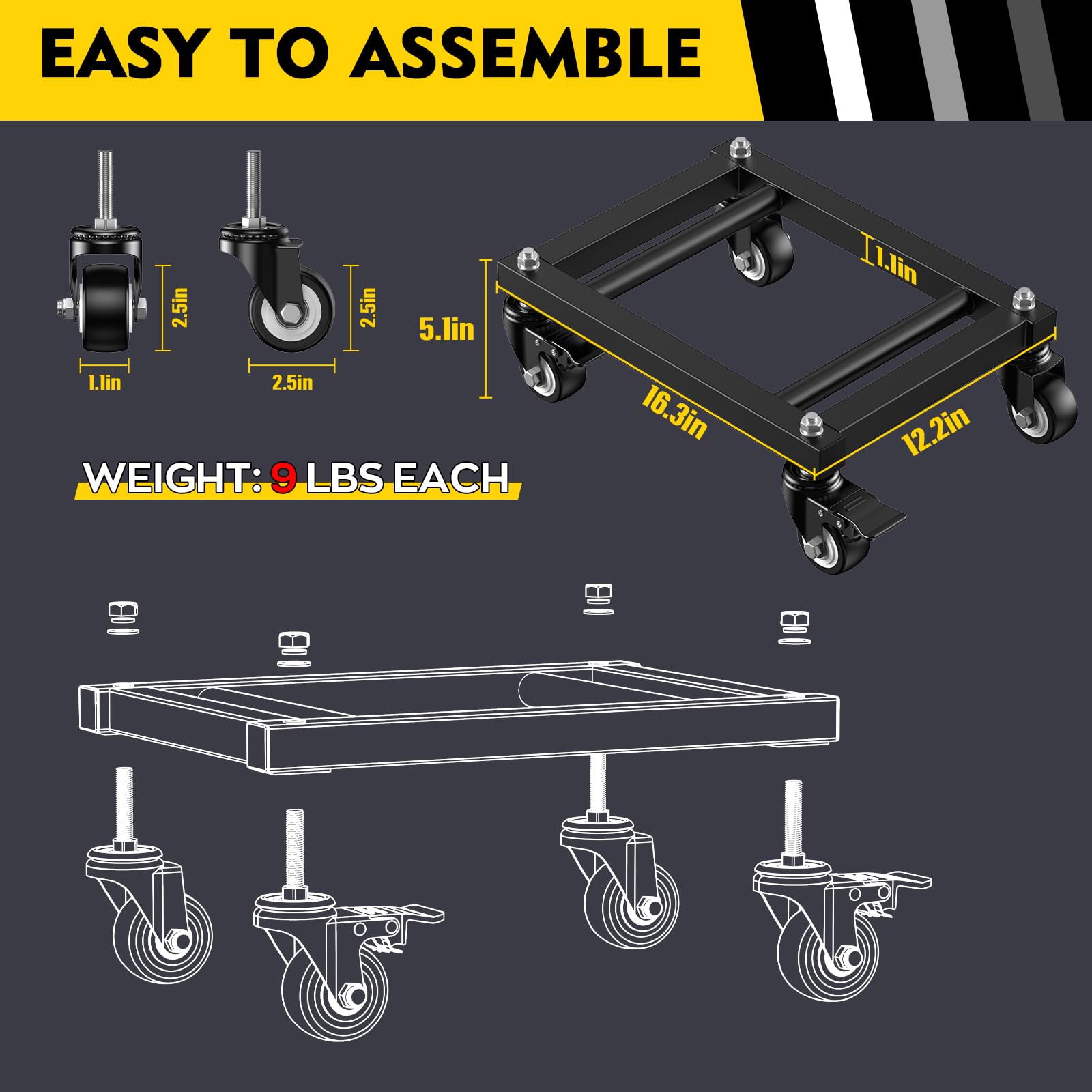 IMAYCC 4Pcs Rangierhilfe Auto, 6000LB Belastbar Elektrofahrzeug-Notfallwagen, Tragbarer Reifenwagen für 4Pcs Auto Rad, Robuster Car-Dolly-Set für Motorräder Pickups LKW Anhänger SUVs Boot