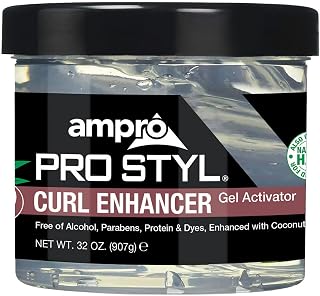 AmPro Pro Styl Curl Enhancer - Gel Activator with Coconut Oil to Moisturize and Define Coils and Waves - Helps Protect and Hydrate Hair Shaft - Tames and Adds Shine to Tresses - Regular - 32 oz