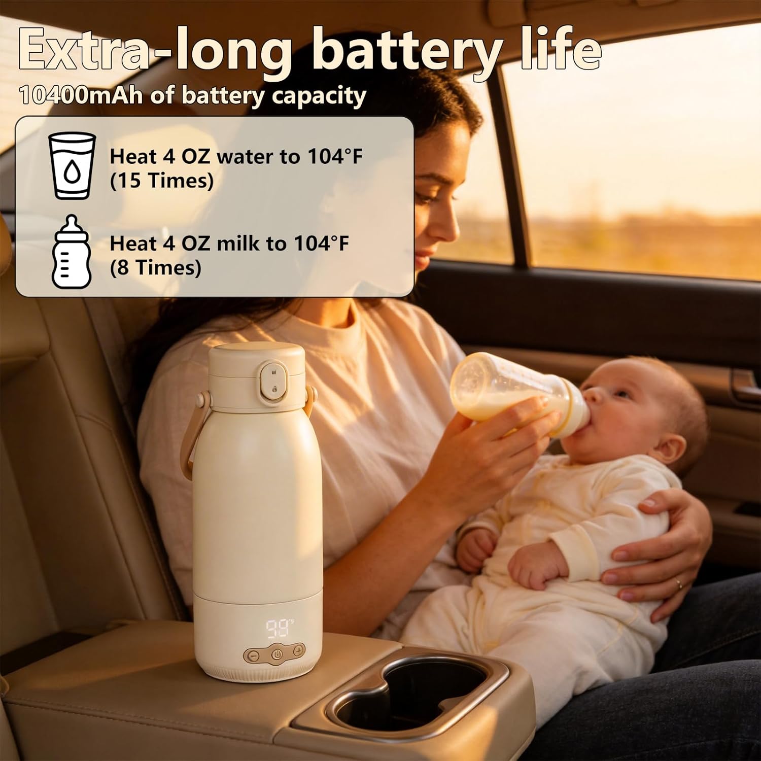 Portable Bottle Warmer for Travel,Portable Breast Milk & Water Fast Warmer with Long Battery Life,17 Ounces Large Capacity