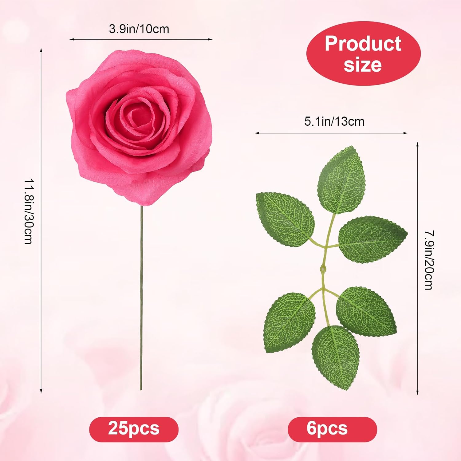 25pcs Hot Pink Silk Rose Belt DIY with Leaves True Touch Rose Box DIY Perfect Wedding Outfit Wedding Party Home Decor - Image 2