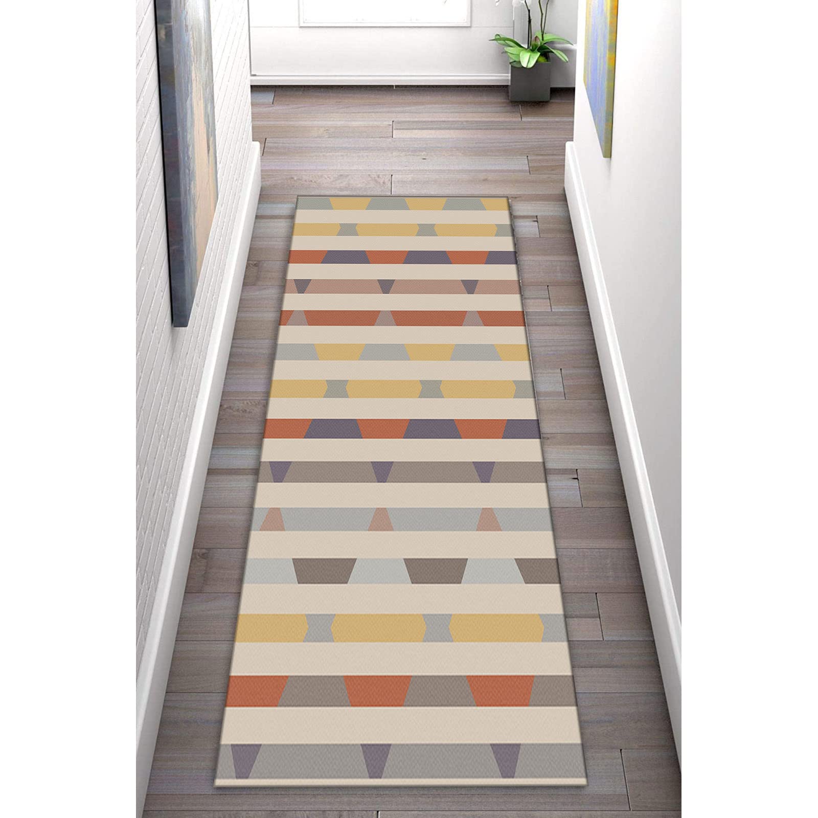 Läufer Teppich Flur Küche rutschfest Waschbar Modern Geometrisch Streifen Design Geeignet für Wohnzimmer und Eingangsbereich