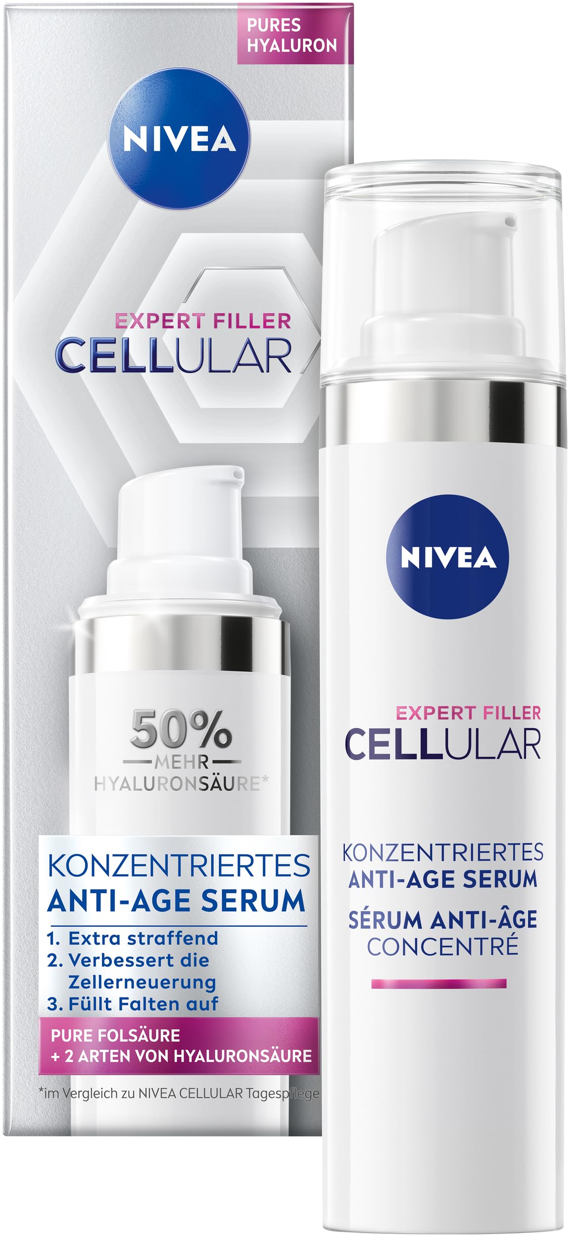 NIVEA Gesichtsserum Konzentriertes Anti-Age Serum mit Hyaluron- und Folsäure, 40 ml