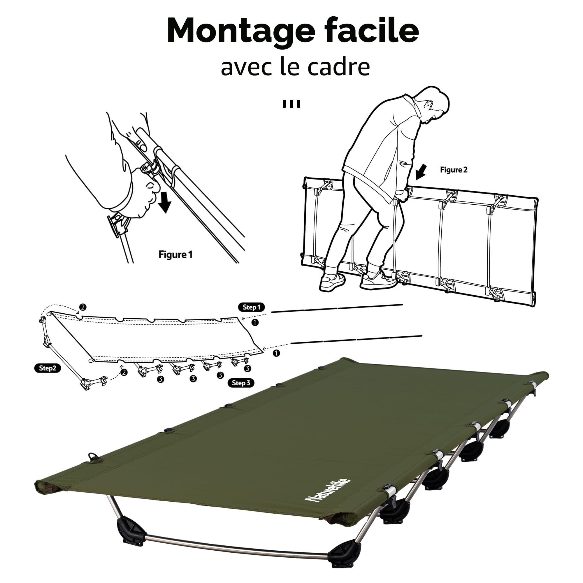 Naturehike Lit de Camp Pliable,Ultra Léger Portable Solide et Durable Sac de Transport pour Randonnée,Voyage,Pêche,Matelas Gonflable,Charge Maximal 150kg pour Adultes
