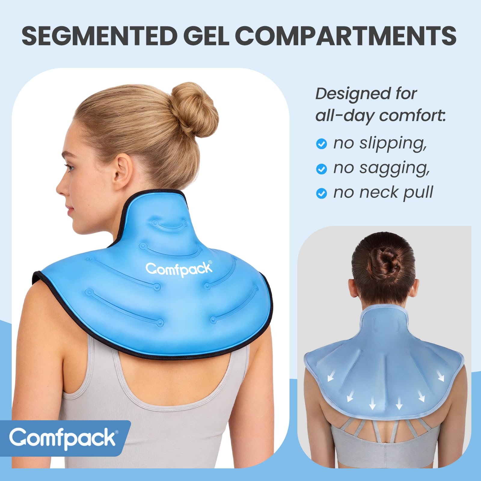 Comfpack Bolsa de hielo para alivio del dolor de cuello y hombros, bolsa de hielo de gel reutilizable para terapia de compresión fría y caliente, bolsa de hielo para lesiones, hinchazón, cirugía
