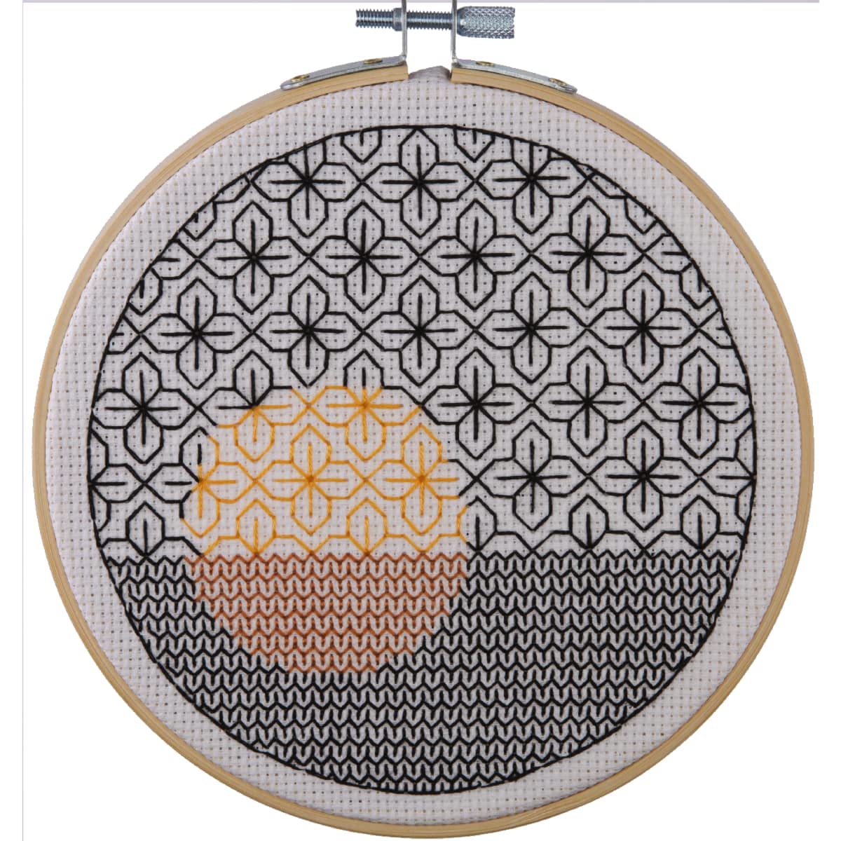 Anchor White Counted Blackwork Stitch Kit Geometric Circles, Diam 13Cm, Diy
